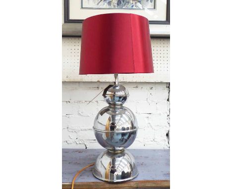 CONTEMPORARY TABLE LAMP, in chromed metal with scarlet shade, 57cm H.