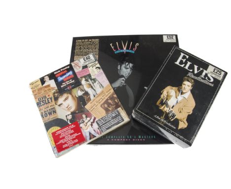 Elvis Presley, three sealed DVD and CD box sets comprising The King Of Rock n Roll (5 CD set), Recollections (5 DVD Set) and 