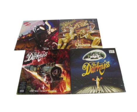 The Darkness LPs, four Darkness and related albums comprising Permission to Land (with poster), One Way Ticket to Hell, Hot C