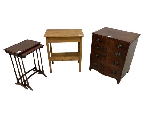 Georgian mahogany commode disguised as a four drawer chest (W63cm, H77cm, D48cm); 19th century pine rectangular two-tier side