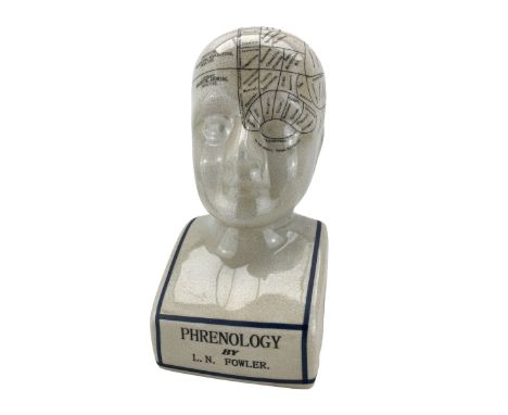 Ceramic Phrenology bust after L.N. Fowler, with crackle glaze finish, H29cm