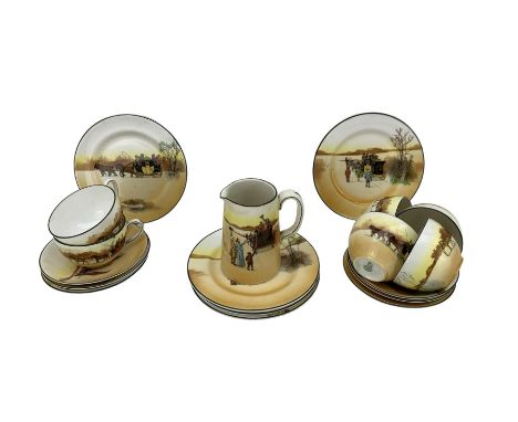 Royal Doulton series ware Coaching Days tea service, comprising six cups and saucers, five side plates and a milk jugConditio
