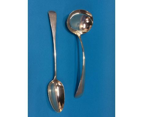 A Georgian silver table spoon, London 1836, makers marks Mary Chawner and silver soup ladle, Sheffield 1922, makers marks Hen