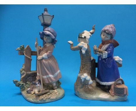 Two Lladro groups 'Winter Frost' and 'Girl Sweeping' (2)