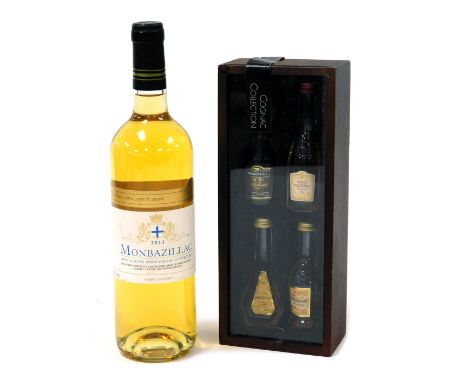Four miniature cognacs, comprising Martell VS, Prince Hubert de Polignac VS, Bisquit VSOP cognac, and Classique, cased, toget
