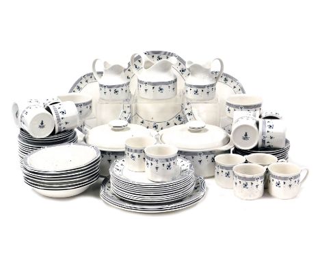 A Royal Doulton porcelain Calico Blue pattern part tea and dinner service, including a pair of vegetable tureens and covers, 