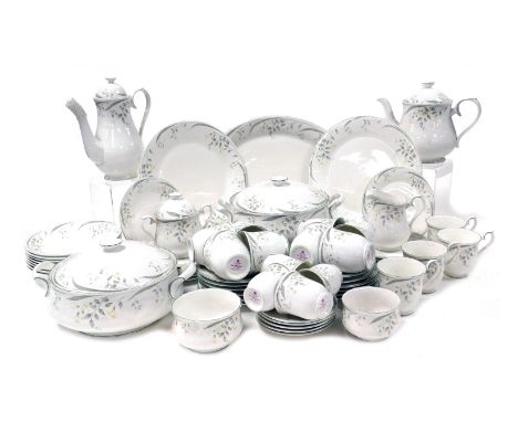 A Royal Albert porcelain Hazy Dawn pattern part dinner tea and coffee service, for All Seasons, including a pair of vegetable