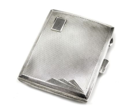 A George V silver cigarette case, with engine turned decoration, vacant rectangular reserve, Birmingham 1933, 2.37oz.