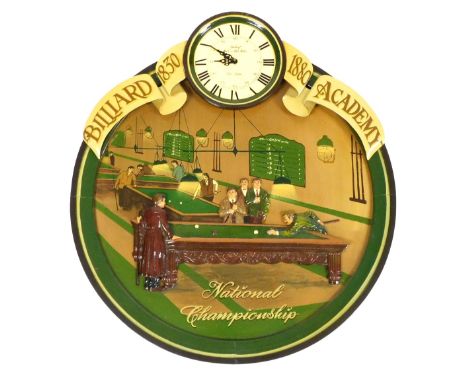 A Country Corner Billiards Academy National Championship wall plaque, with clock to top, with quartz movement, 67cm x 59.5cm.