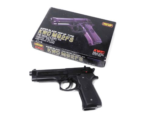 A KWC high grade air hobby gun, Super Black, model M92FS, 6mm BB, boxed.