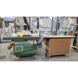 SCM SI15F SLIDING TABLE SAW, W/ 2005 4-ROLL MATERIAL POWER FEEDER W/ CONVEYOR