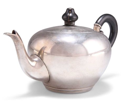 A 19TH CENTURY DUTCH SILVER BACHELOR'S TEAPOT by Fa. J.M. Van Kempen &amp; Zoon, Hague 1872, of plain bullet shape. 9cm high,