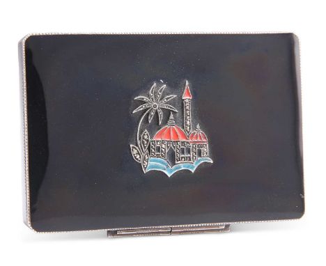 AN IMPORTED ART DECO SILVER AND ENAMEL SNUFF BOX 925 standard, import London 1929, rectangular form with canted corners and f