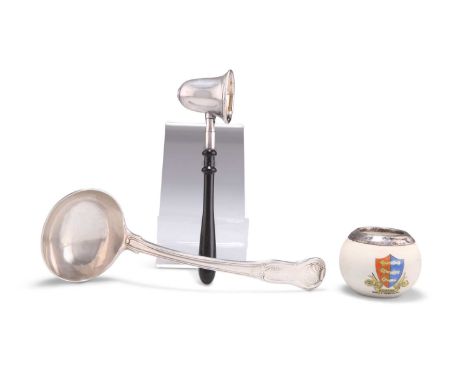 THREE ITEMS OF SILVER, GEORGIAN AND LATER comprising A GEORGE III SILVER KINGS PATTERN SAUCE LADLE, by Solomon Royes &amp; Jo