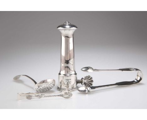 A SMALL QUANTITY OF SILVER AND SILVER-PLATE A PAIR OF GEORGE IV SILVER SUGAR TONGS, by William, Charles &amp; Henry Eley, Lon