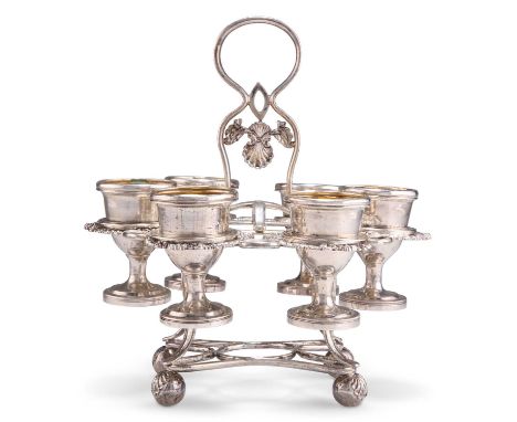 A 19TH CENTURY CHINESE EXPORT SILVER HARLEQUIN EGG CRUET by Wong Shing, Canton, c.1835-40, hexafoil form, the wire-work frame