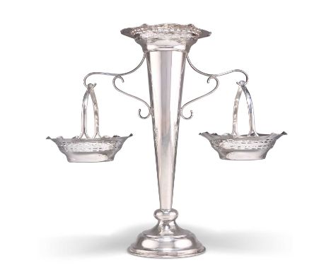 A GEORGE V SILVER EPERGNE by Fergenbaum &amp; Son, Birmingham 1921, the central trumpet vase with pierced and undulating ever