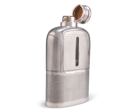 A VICTORIAN ENGINE-TURNED SILVER HIP-FLASK by Walter Thornhill, London 1878, of oval section, with a removable cup to the bas