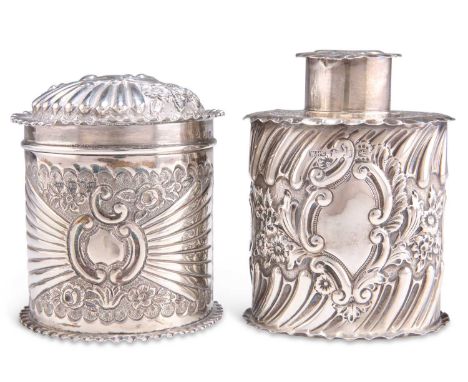 TWO VICTORIAN SILVER CADDIES the first by John Newton Mappin, London 1894, circular; the second by W H Leather &amp; Son, Bir