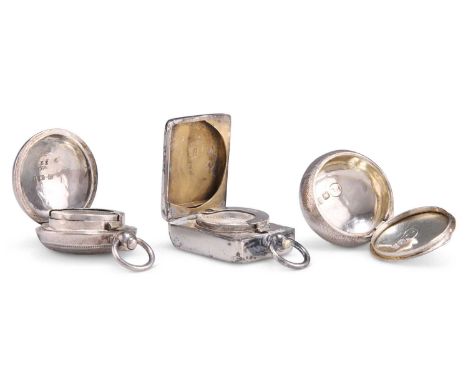 TWO SILVER SOVEREIGN CASES AND A SILVER PILL BOX the rectangular sovereign case by William Oliver, Birmingham 1899; the circu