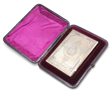 A VICTORIAN SILVER-GILT CARD CASE, IN ORIGINAL FITTED CASE by George Unite &amp; Sons, Birmingham 1876, with engine-turned de
