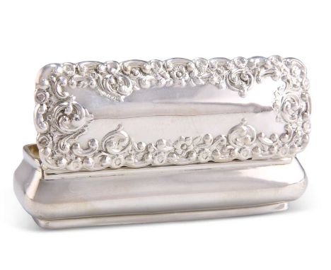 A LATE VICTORIAN SILVER TRINKET BOX by Deakin &amp; Francis Ltd, Birmingham 1898, rectangular with hinged cover, chased with 