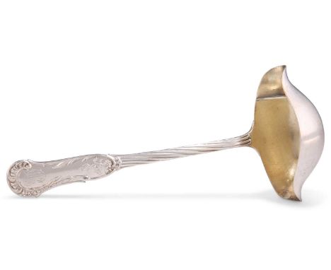 A GERMAN SILVER DOUBLE-LIPPED LADLE by Leonhardt &amp; Fiegel of Berlin, 800 grade. 19.5cm long, 3.1 troy ounces
