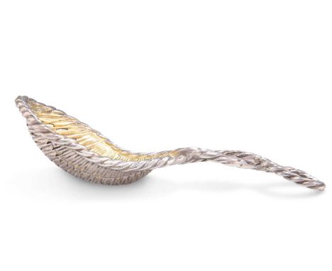 A VICTORIAN SILVER CADDY SPOON by Charles Thomas Fox &amp; George Fox, London 1859, cast as a basket-woven bowl within a rope
