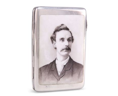A LATE VICTORIAN SILVER AND ENAMEL CARD CASE by William Hair Haseler, Birmingham 1899, rectangular, decorated with an enamel 