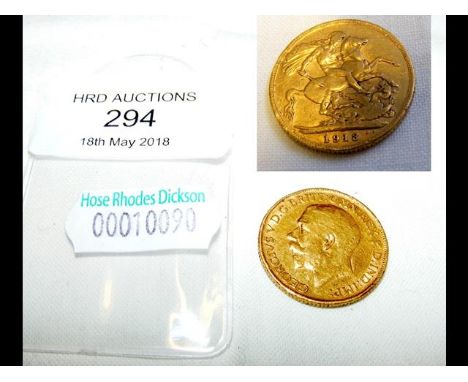 A 1913 gold sovereign coin 