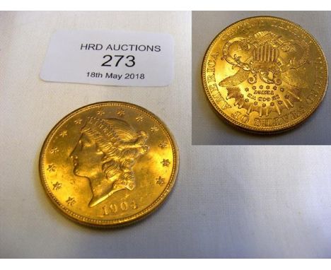 A 1904 gold 20 Dollar coin 