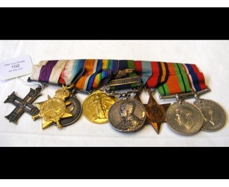 A First and Second World War nine medal group to Captain Andrews Hampshire Regiment, including Military Cross with two oak le