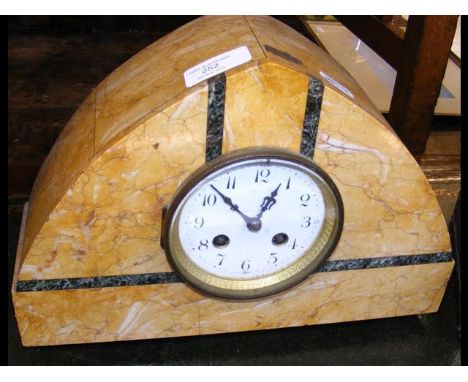 An Art Deco marble striking mantel clock - 22cm high 