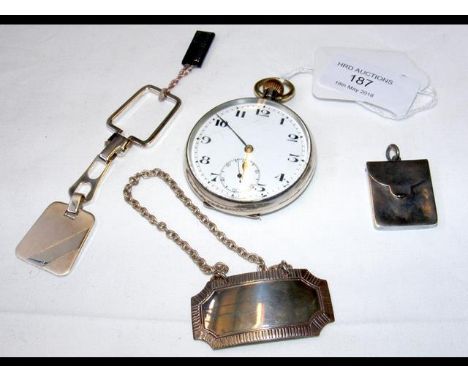 A silver cased pocket watch, together with other silver collectables 