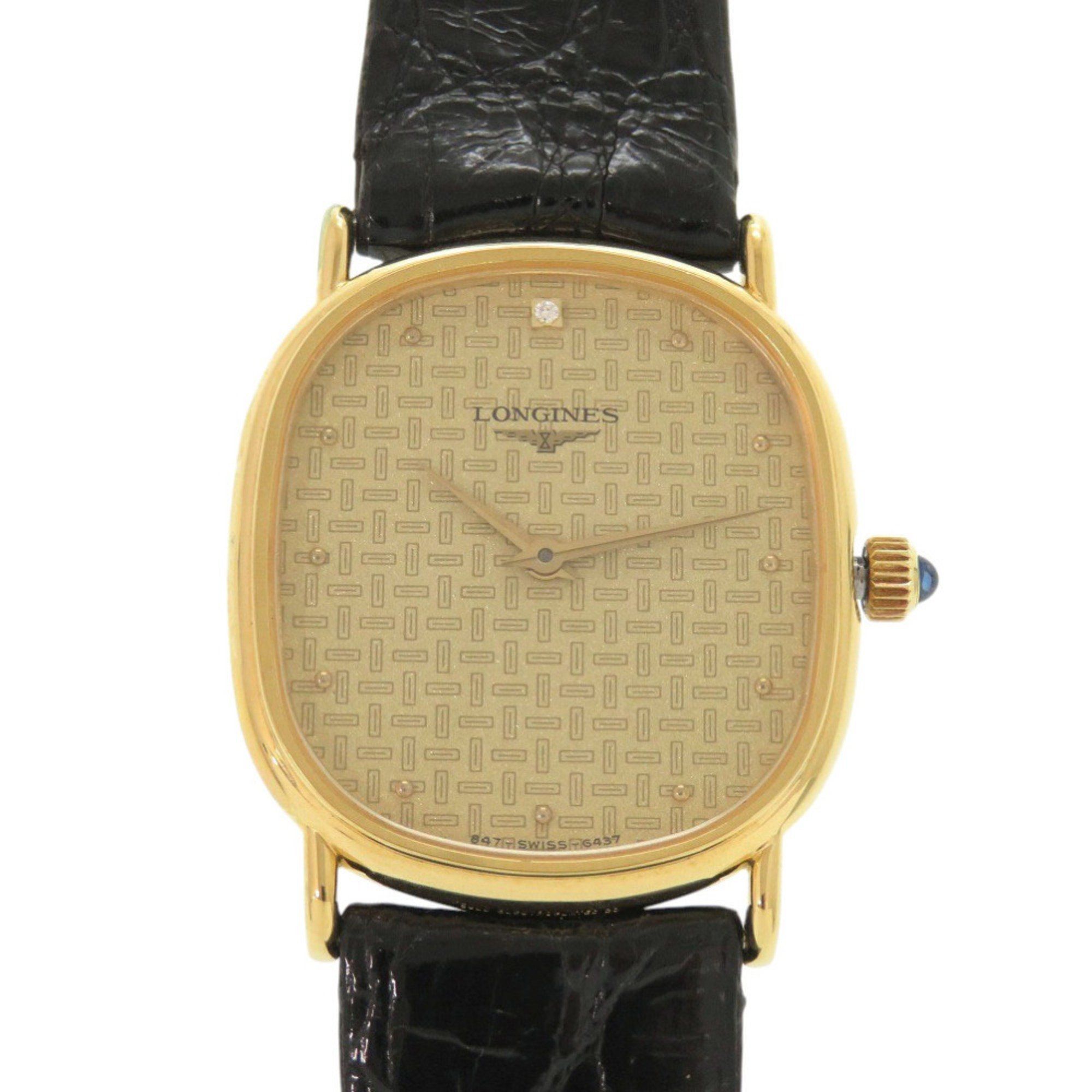 Like new Longines 0037, a single diamond, manual winding, stainless steel, leather, gold and black w
