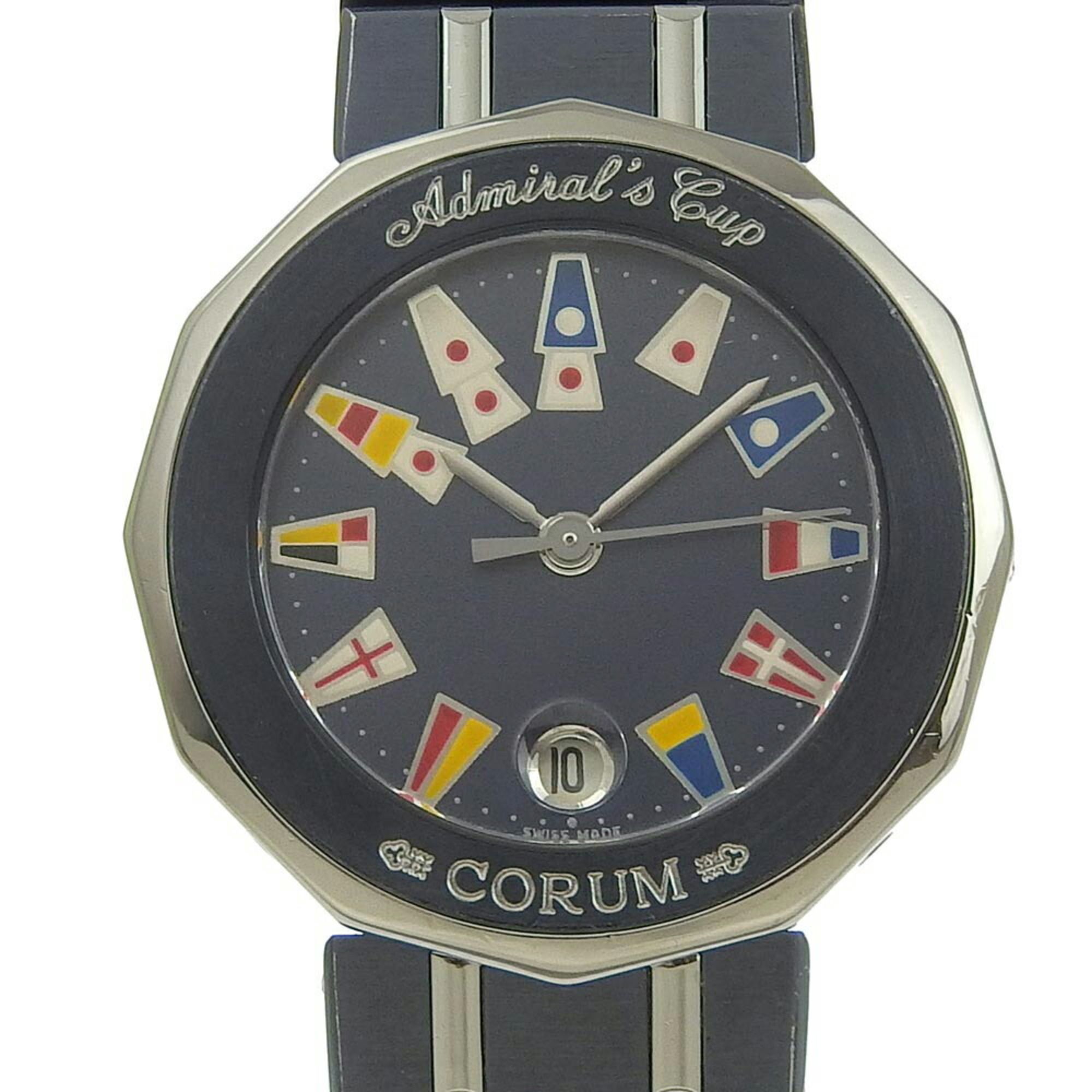 CORUM Admirals Cup Watch 39.610.30 V050 Stainless Steel x Gun Blue Swiss Made Navy Silver Quartz Ana