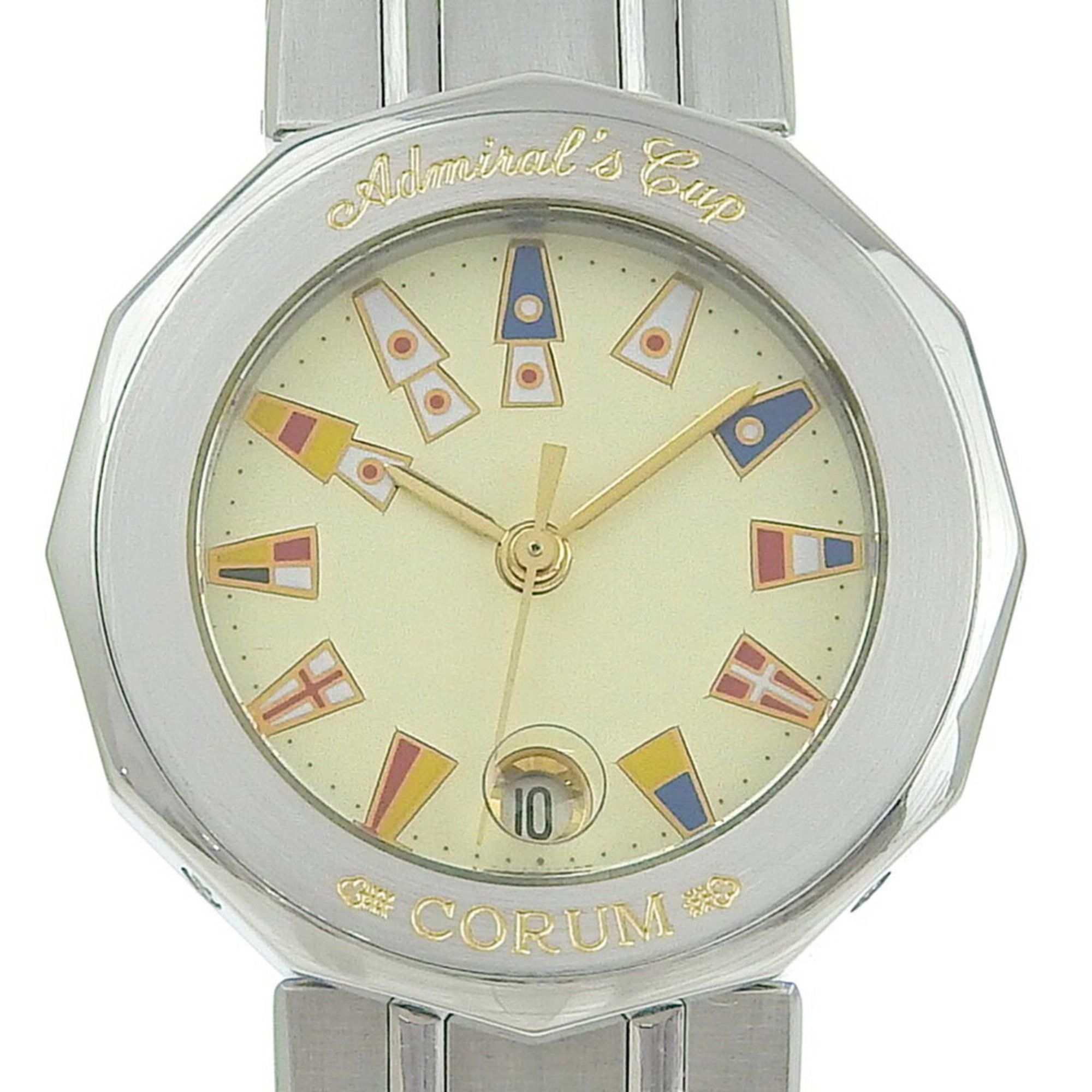 Corum Admiral's Cup Watch 39.610.20 V050 Stainless Steel Quartz Analog Display Ivory Dial Admirals W