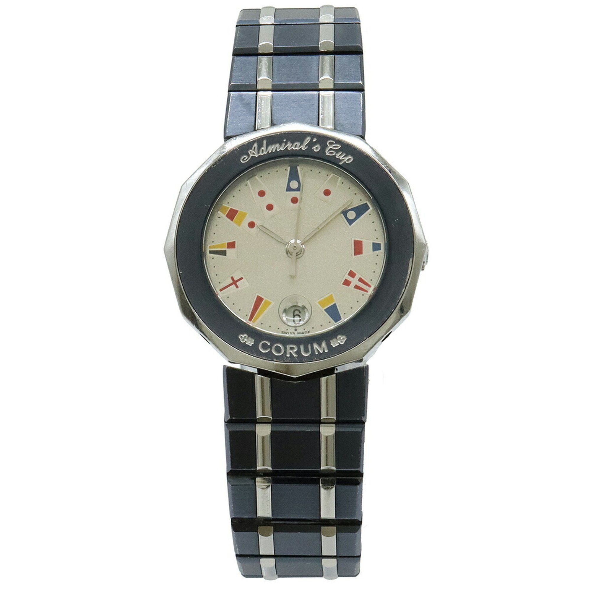 CORUM Admiral's Cup Gun Blue with Silver Dial and Stainless Steel Date Display, Women's Quartz Watch