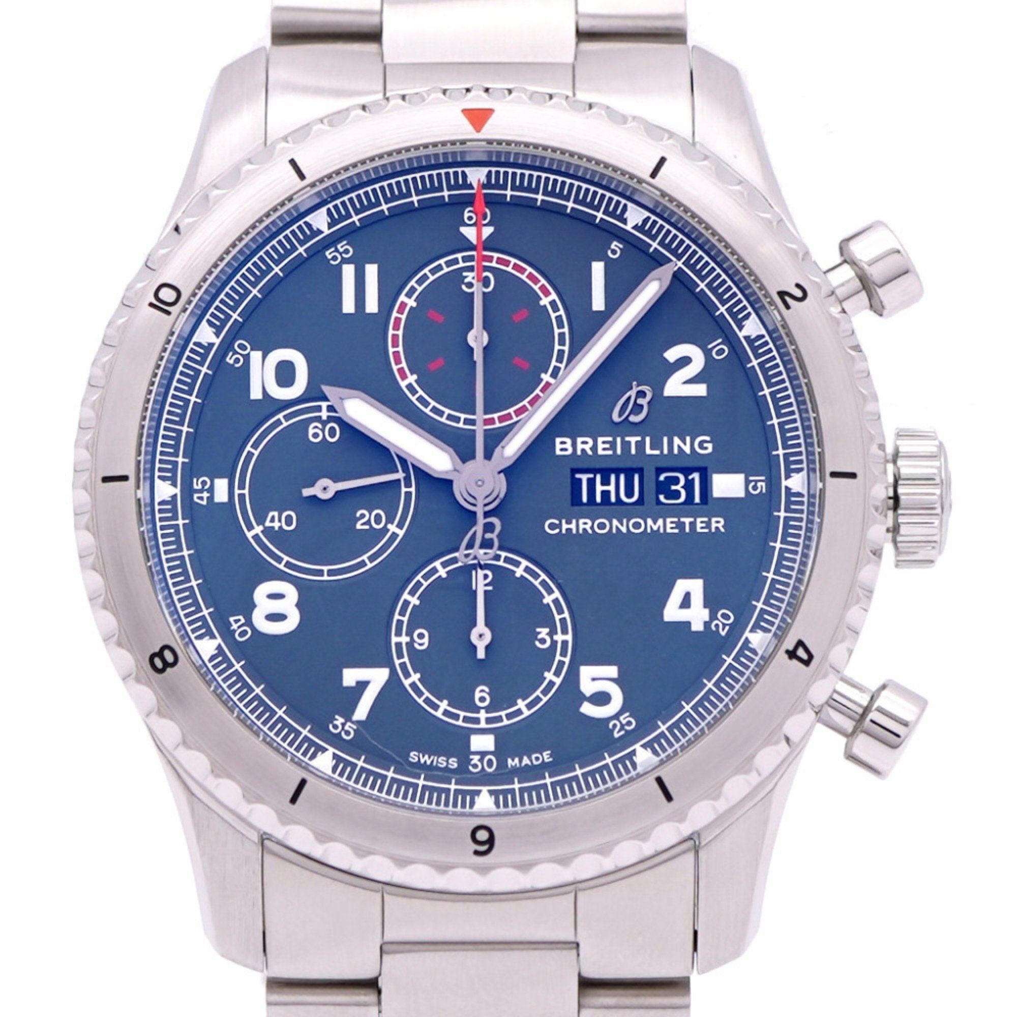 Like new Breitling Aviator 8 Chronograph 43 A13316 Automatic Stainless Steel Watch, Green, 0181, BRE