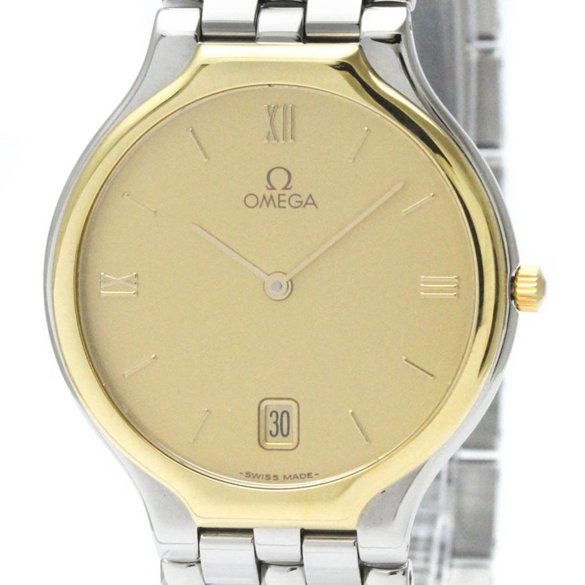 Polished OMEGA De Ville K18 Gold Steel Quartz Mens Watch 196.0316