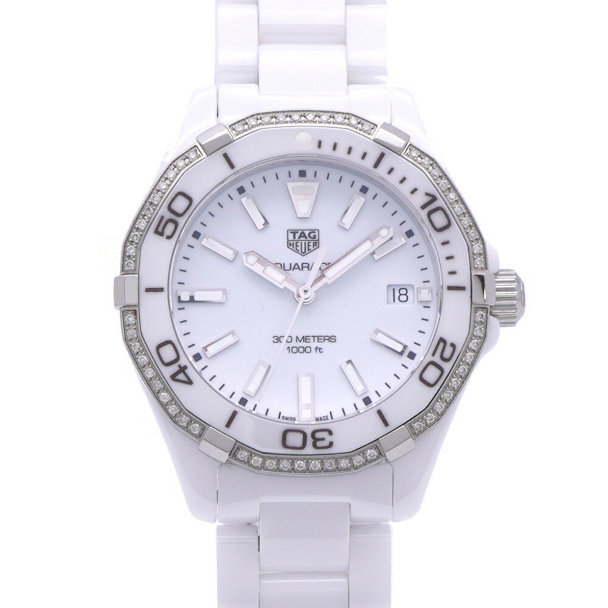 Like new TAG Heuer Aquaracer Diamond Bezel WAY1396 Quartz Watch White Ceramic/Diamond Dial 1529TAG H