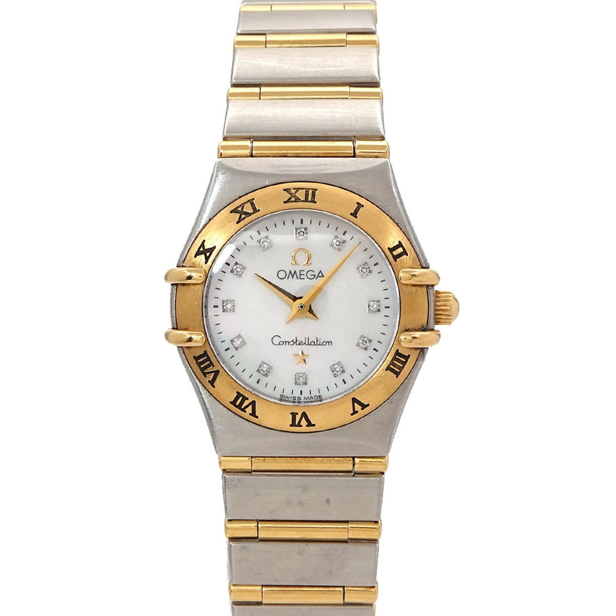 OMEGA Constellation Mini Two-Tone 1262 75 Women's Watch with 12 Diamonds, White Shell, and Yellow Go