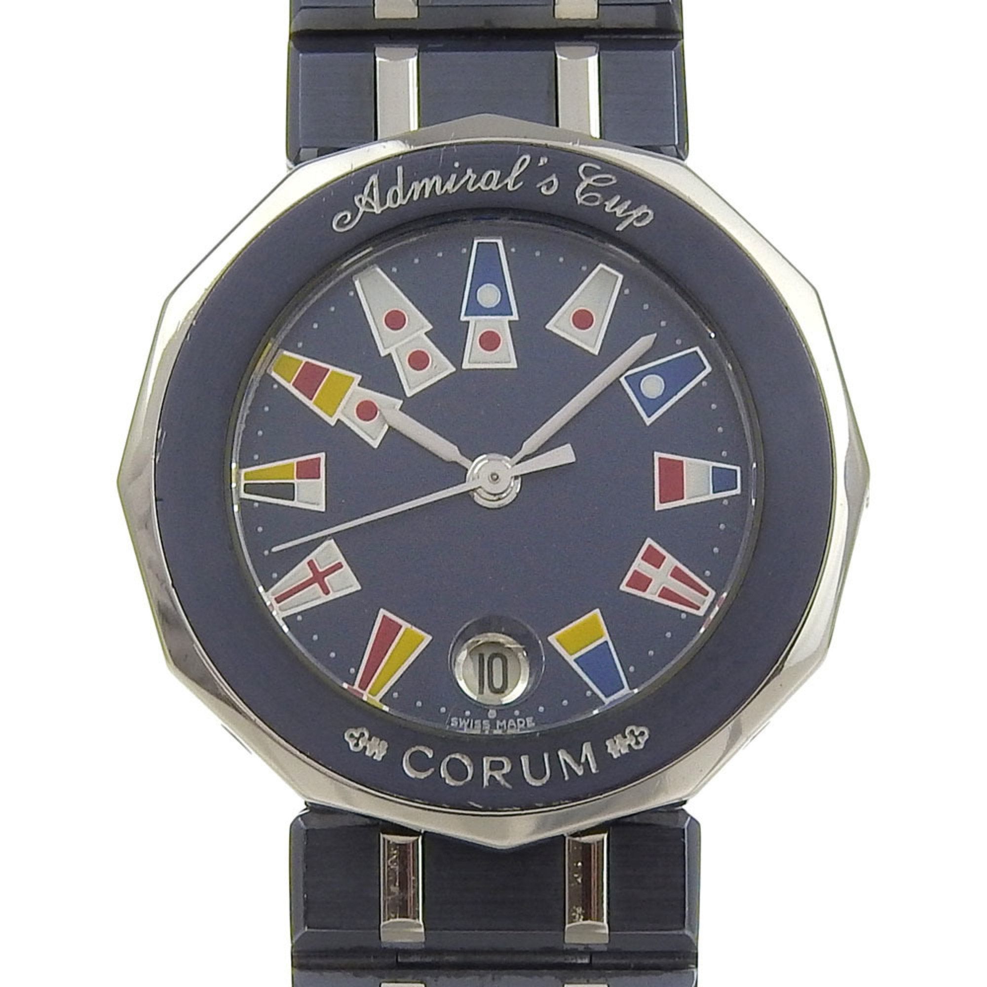 Corum Admiral's Cup Watch 39.610.30.V50 Stainless Steel x Gun Blue Quartz Analog Display Navy Dial A