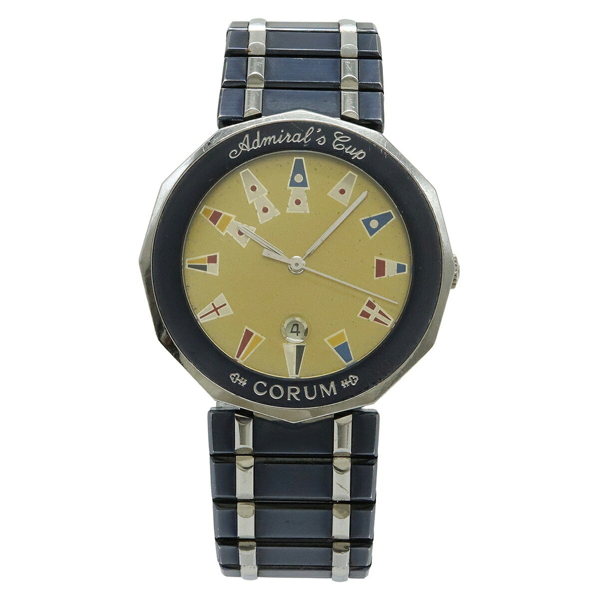CORUM Admiral's Cup Gun Blue with Gold Dial and Stainless Steel Date Display, Men's Quartz Watch, 99