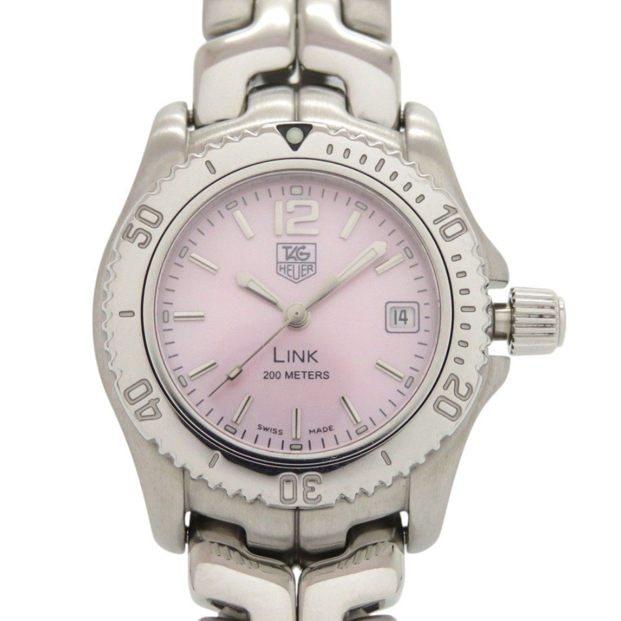 TAG Heuer Link Date WT141M Stainless Steel Pink Shell Silver Quartz Watch 1582 HEUER