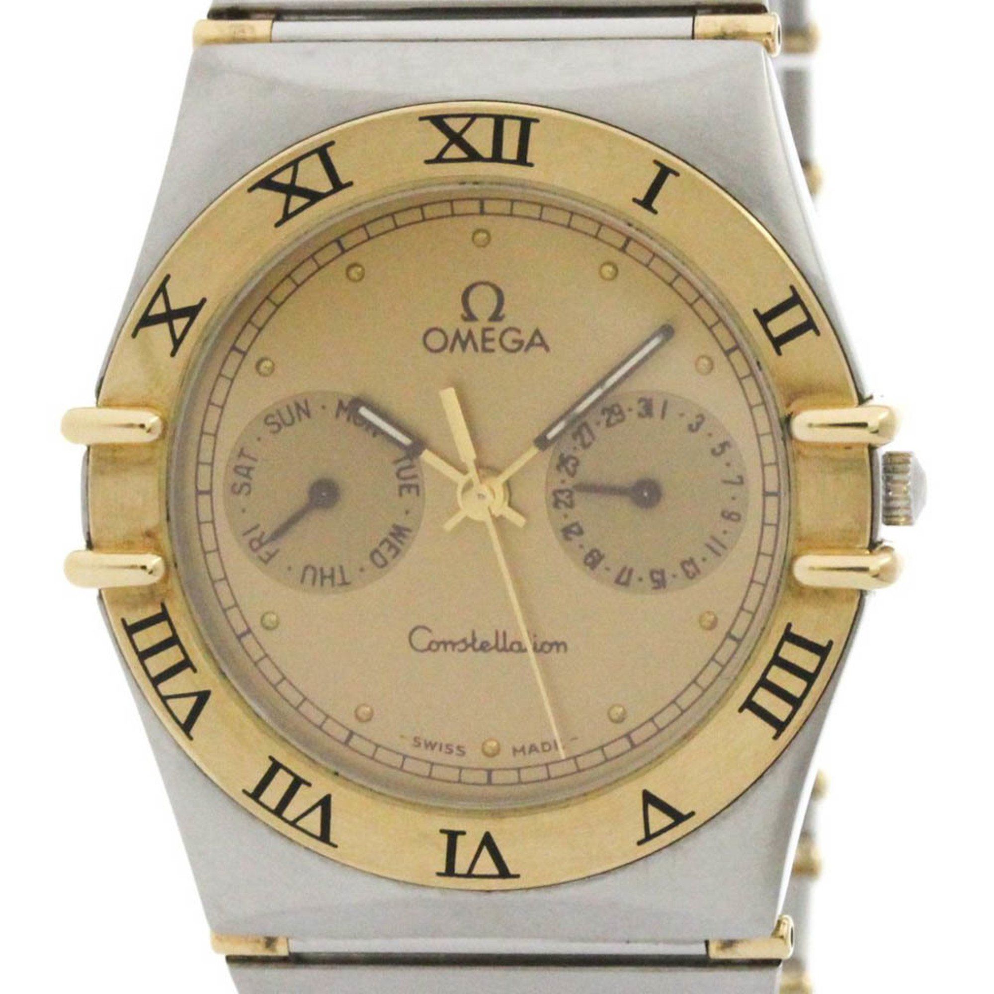 OMEGA Constellation Day Date 18K Gold Steel Quartz Mens Watch 396.1070 Polished