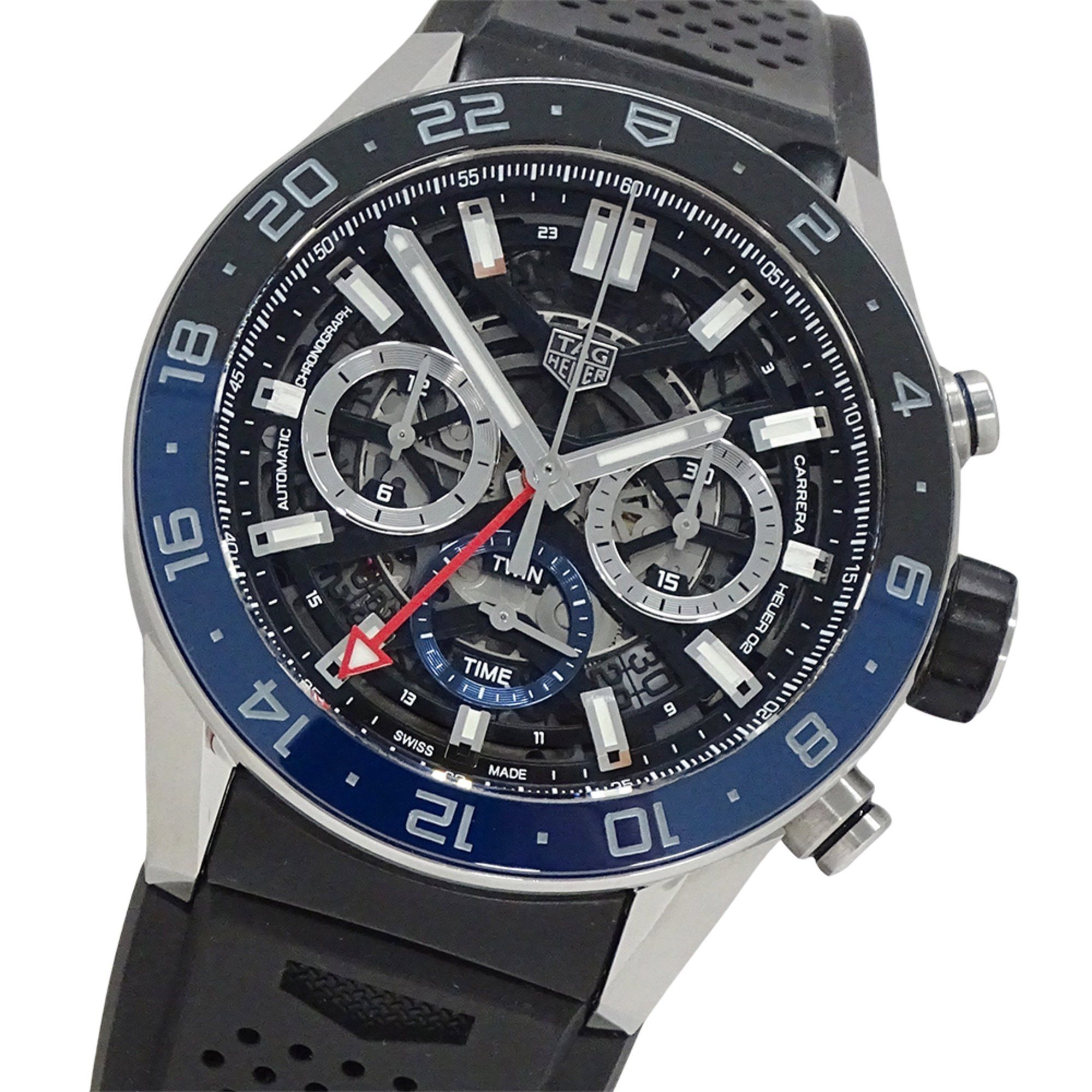 TAG Heuer Carrera CBG2A1Z FT6157 Men's Watch, 02 Chronograph GMT Automatic, Stainless Steel with Rub
