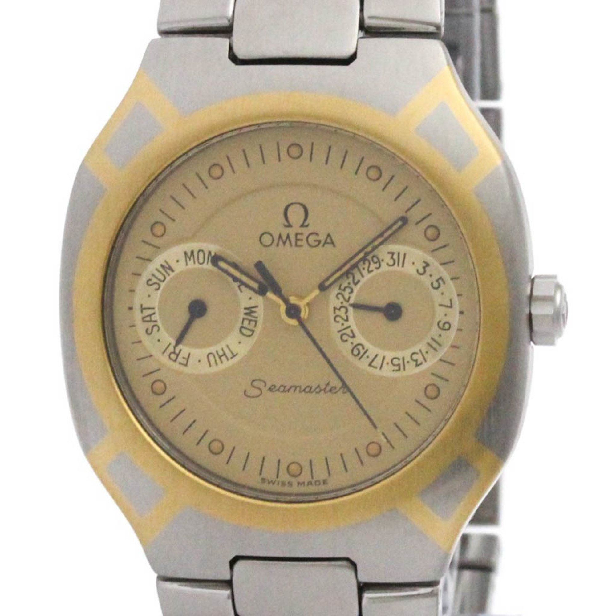 OMEGA Seamaster Polaris Day Date 18K Gold Steel Watch 396.1022 Polished