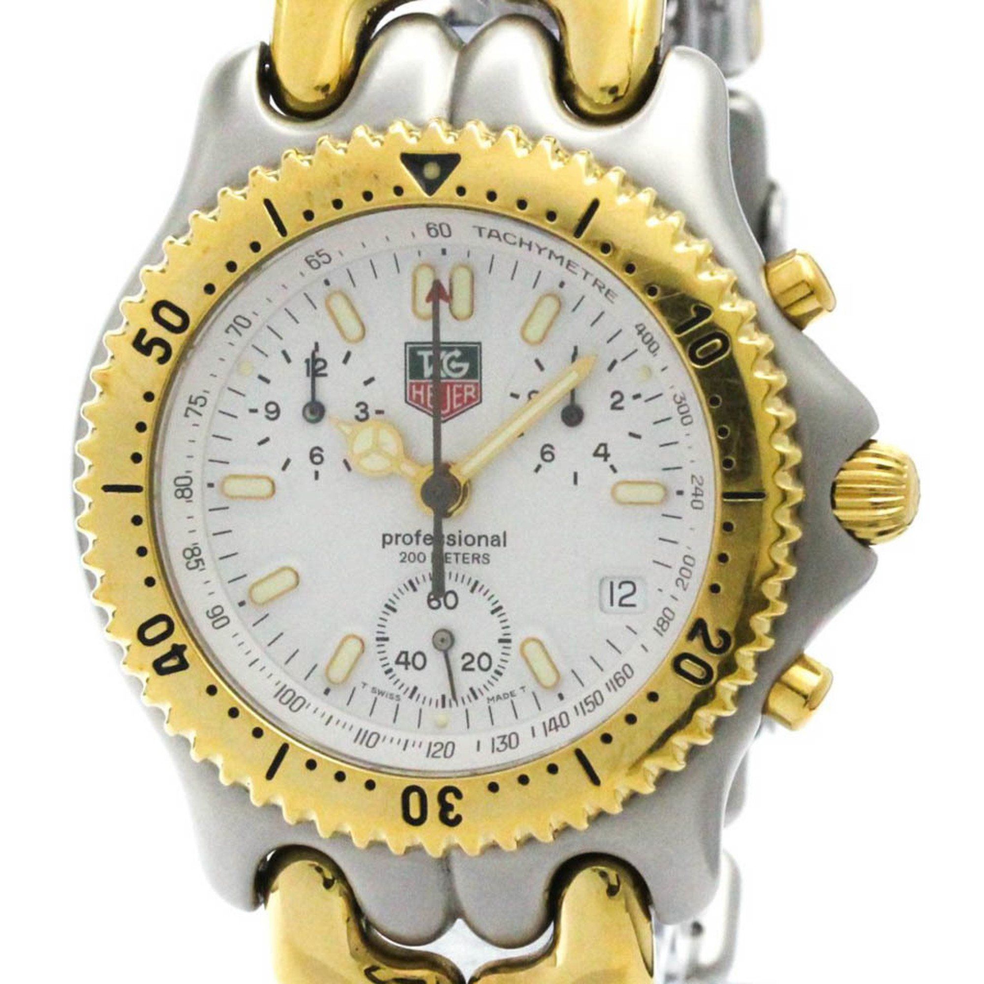 Polished TAG HEUER Sel Chronograph Gold Plated Steel Mens Watch S35.006