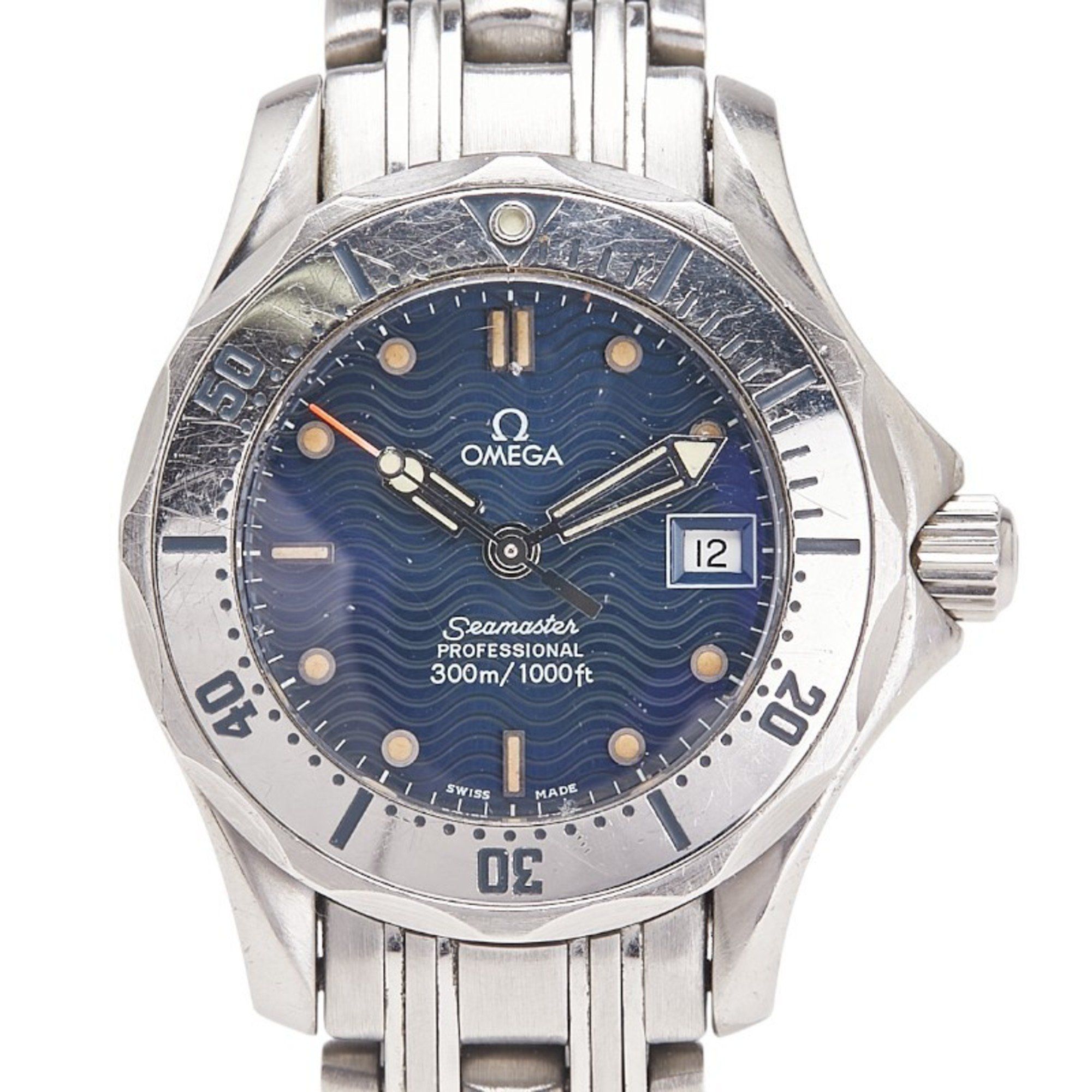 OMEGA Seamaster Guilloched Quartz Watch with Navy Dial and Stainless Steel, Women's